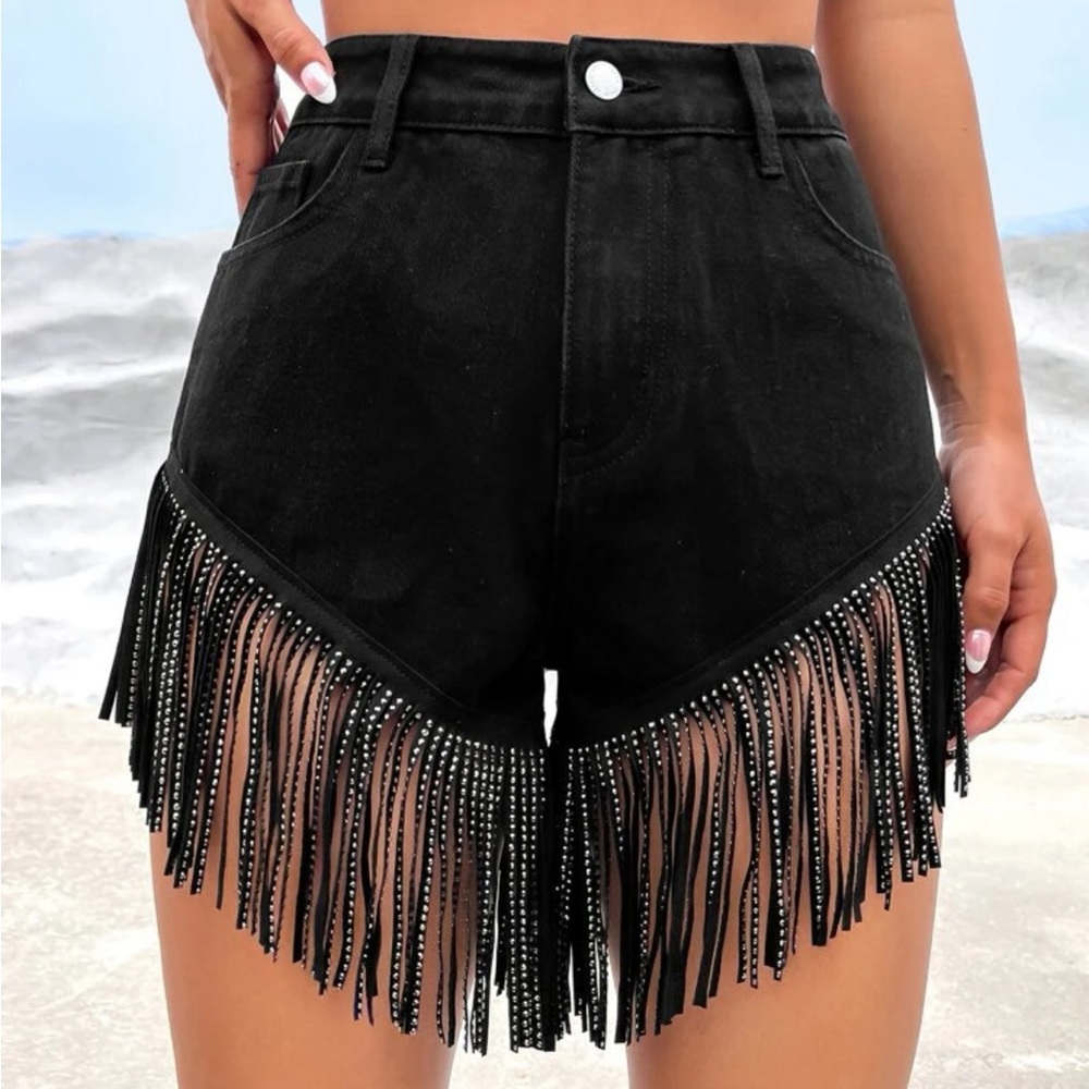 SHEIN ICON Fringe Trim Denim Shorts